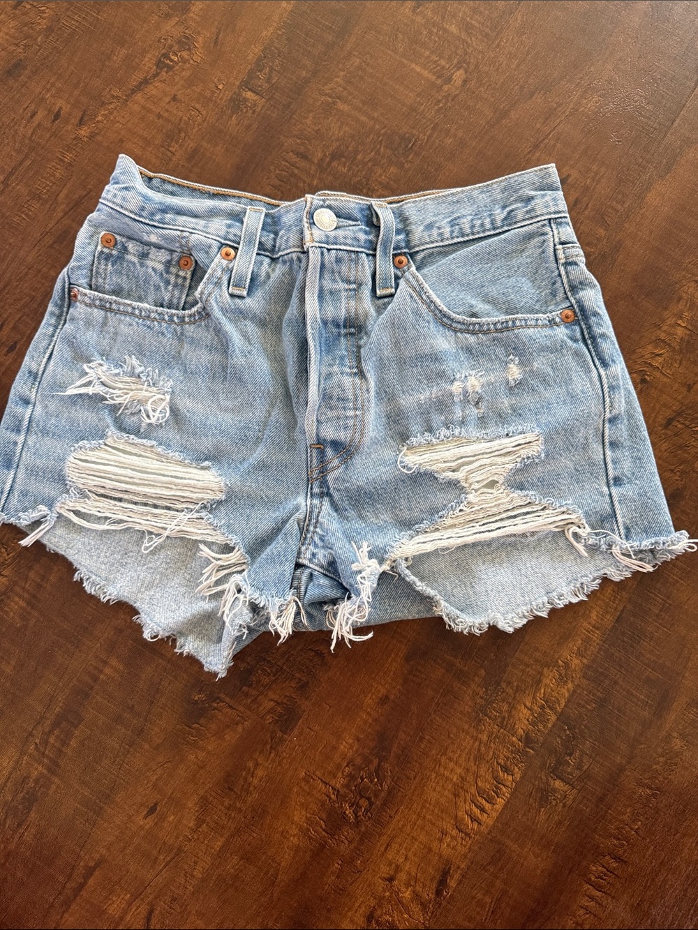 Levi’s 501 High-Rise Distressed Light Blue Denim Shorts - Women